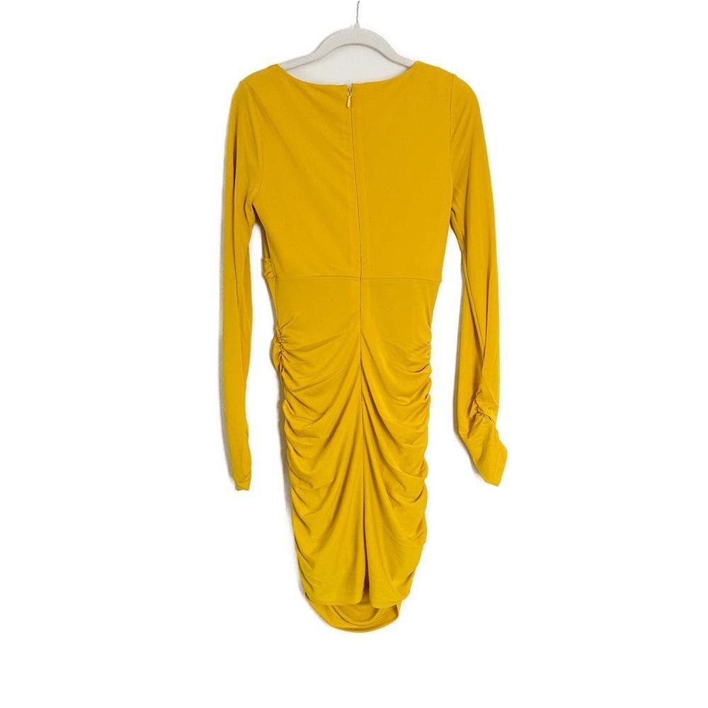 NEW Cinq A Sept Yellow Long Sleeve Ruched V Neck Miah Mini Dress - Picture 5 of 8